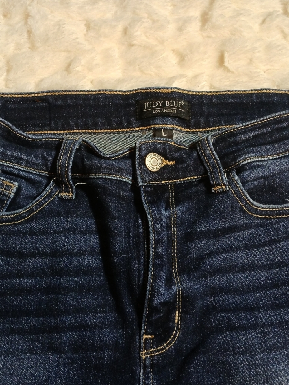 Judy Blue Distressed Cut Off Denim Shorts Womens Size L High Rise Dark Wash - Picture 5 of 8